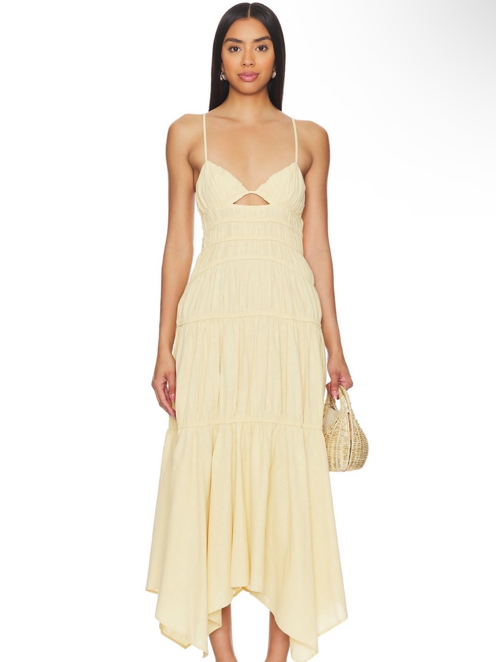 Spaghetti Strap Cream Maxi Dress with Cutout